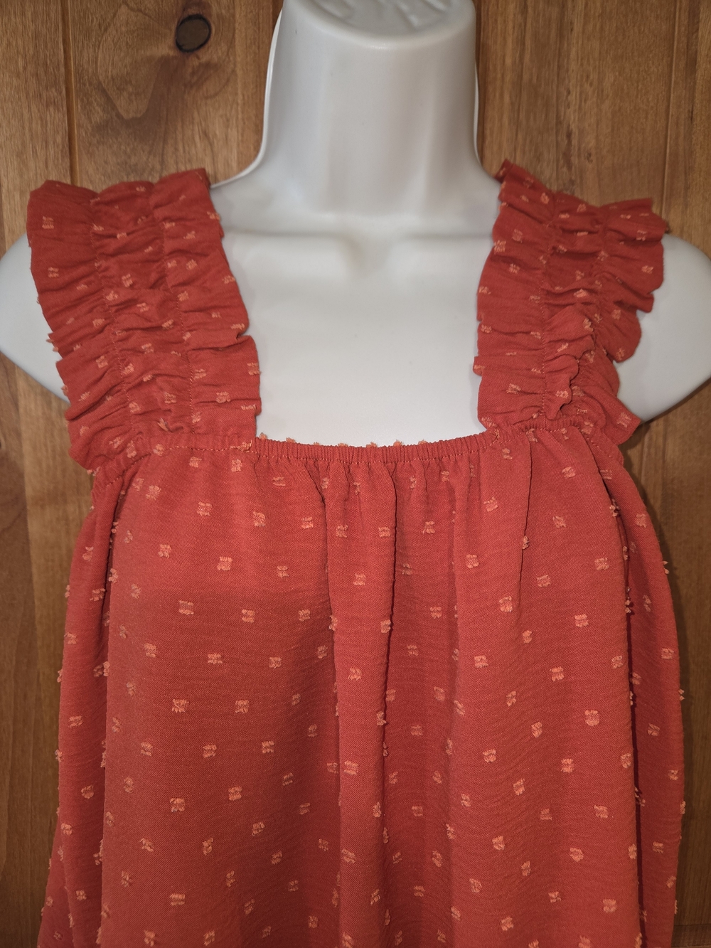 Women's Rust Ruffle Strap‎ Tank Top - Picture 2 of 7